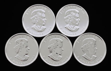 5 2009 1 OZT OUNCE CANADA MAPLE LEAF SILVER COINS