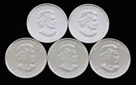5 2009 1 OZT OUNCE CANADA MAPLE PROOF SILVER COINS