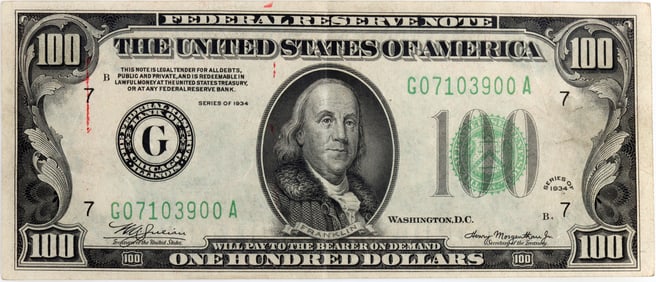 1934 $100 FEDERAL RESERVE NOTE BANKNOTE