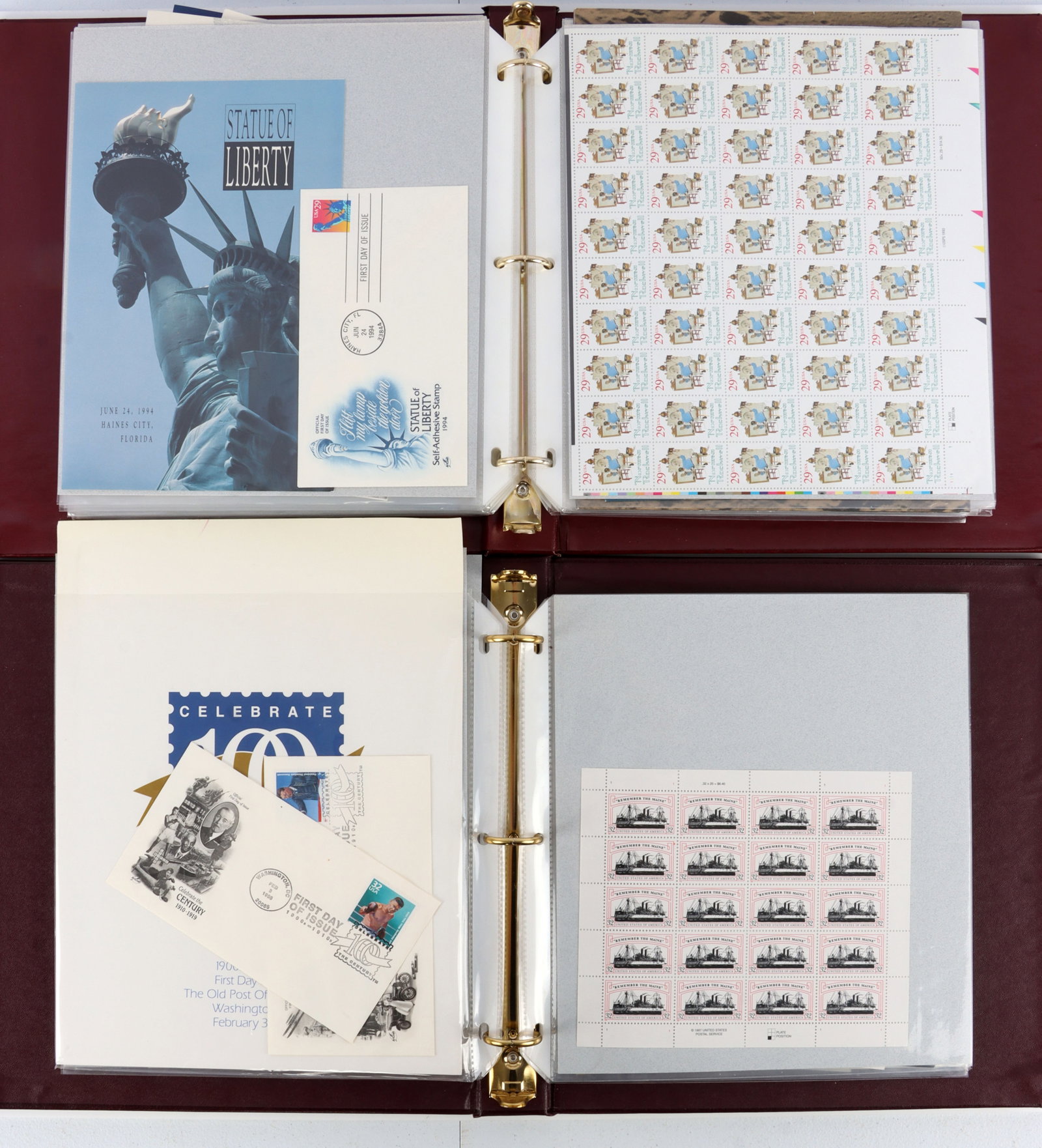 $288 FACE VALUE UNUSED U.S. POSTAGE STAMP LOT: The $288.00 face value does not include the First Day Covers FDC, which there is a fair number, minimum .29 cent denomination, in 2 binders, 1994 and 1998 dated. This lot has a reserve.