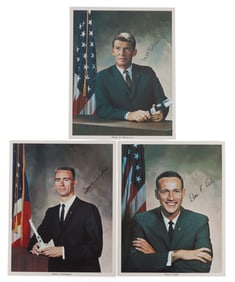 APOLLO 7 CREW SIGNED HEAD SHOT PHOTOS LOT OF 3
