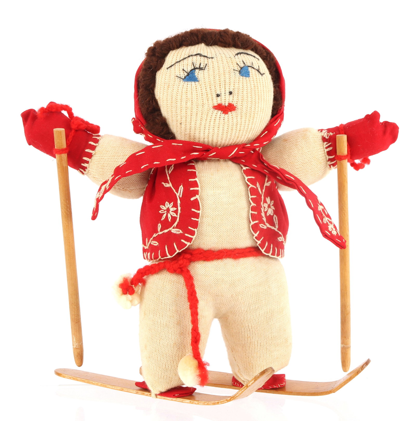 BAVARIAN SKI DOLL GERMANY 1940S: A Bavarian ski doll from 1940s Germany. Hand stitched. These were traditional German Christmas gifts. Very good, original condition.