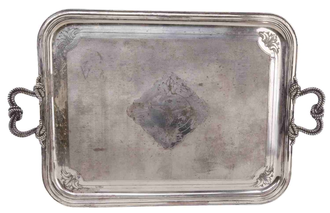 KINGDOM OF ITALY HOUSE OF SAVOY SILVER PLATTER: Large 31 x 20 inches, silver plate, maker stamped reverse. Very good original condition.