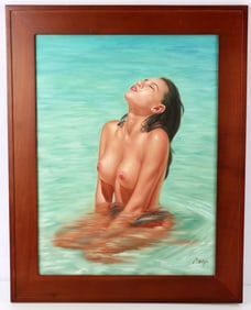 PHILIP HAYS NUDE IN POOL OIL PAINTING