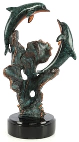 DONJO SIGNED BRONZE DOLPHIN SCULPTURE