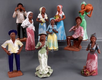 10 THINGS JAMAICAN 1986 RED CLAY FOLK FIGURINES
