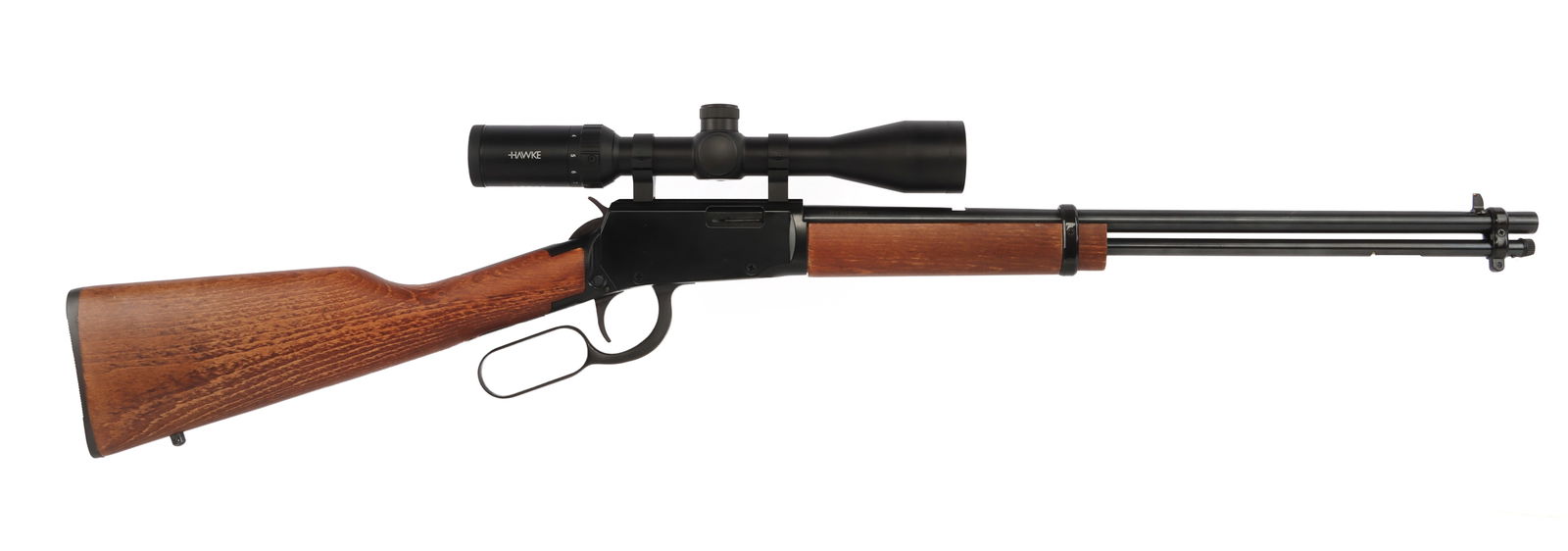 ROSSI RIO BRAVO 22 WMR LEVER ACTION RIFLE: 20 inch barrel, wood stock, 38 inch total length. Like new condition. Rarely fired. Comes with Hawke scope. FFL required for transfer. No international shipping. Caliber: 22WMR . Serial number: 7CL119
