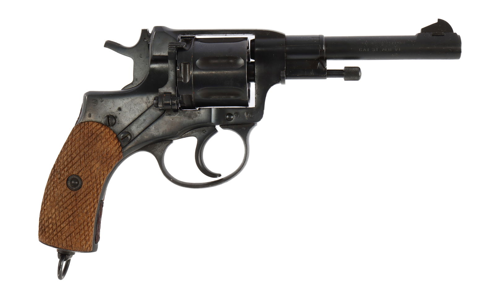 WWII RUSSIAN NAGANT M1895 DOUBLE ACTION REVOLVER: Nagant M1895 double-action revolver, dated 1937. Tula inspectors' stamp on left side of frame near top edge of grip panel. Barrel length 4.5 inches. Very good condition. Mechanically fine, functions w