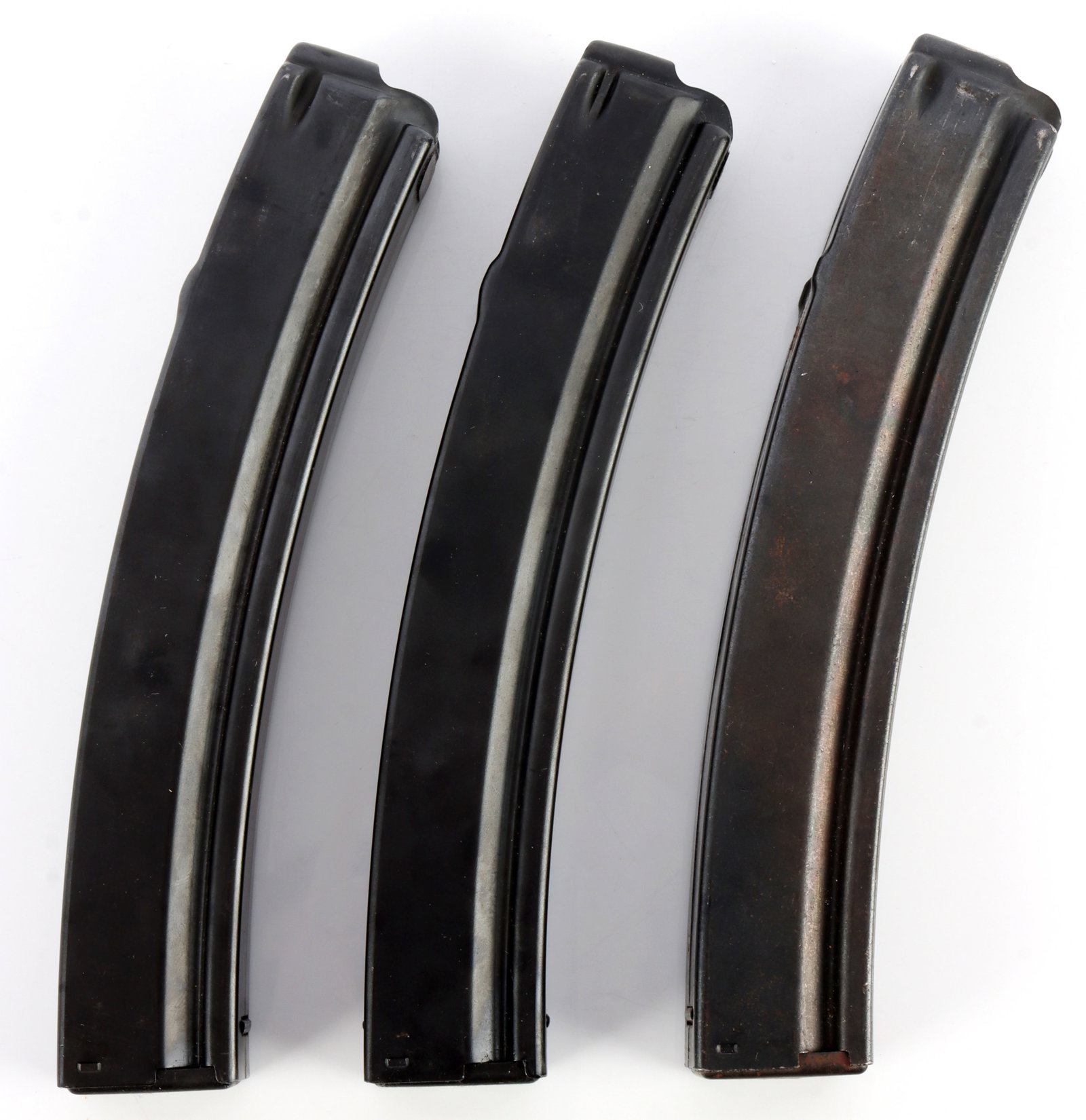 HECKLER & KOCH MP5 9MM STEEL POF MAGAZINE LOT OF 3: Lot of three (3) 30-round steel magazines for the Heckler & Koch MP5. The first is marked "9mm x 19 POF" and the second, "9mm x 19 CG." The third is unmarked. Good condition.