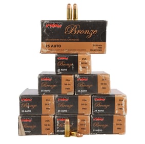 500 ROUNDS .25 AUTO 50GR FMJ PMC BRONZE AMMO