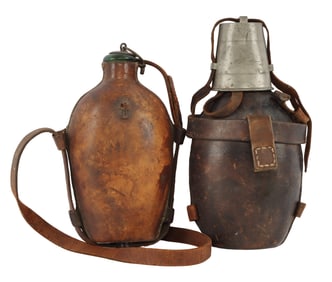 2 19TH CENTURY GERMAN LEATHER CANTEEN LOT