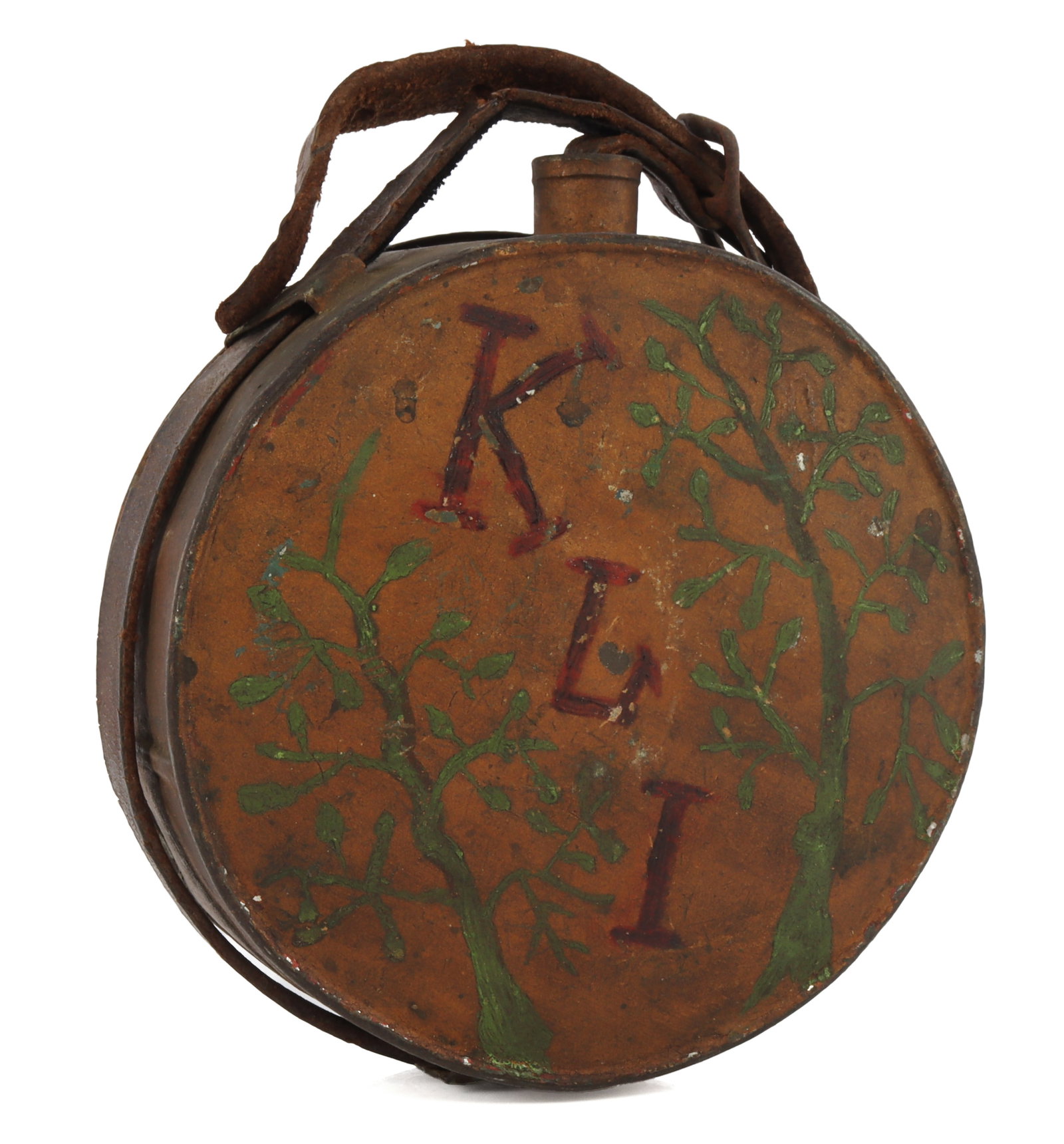 NEW HAMPSHIRE MILITIA CANTEEN KEENE LIGHT INFANTRY: Originally green, Militia was originally formed in 1813 until 1850. In 1833 Andrew Jackson reviewed this Militia, Measures 5 1/2 x 4 3/4 inches.