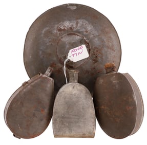 POWDER FLASK FOOD TIN CANTEEN LOT OF 4