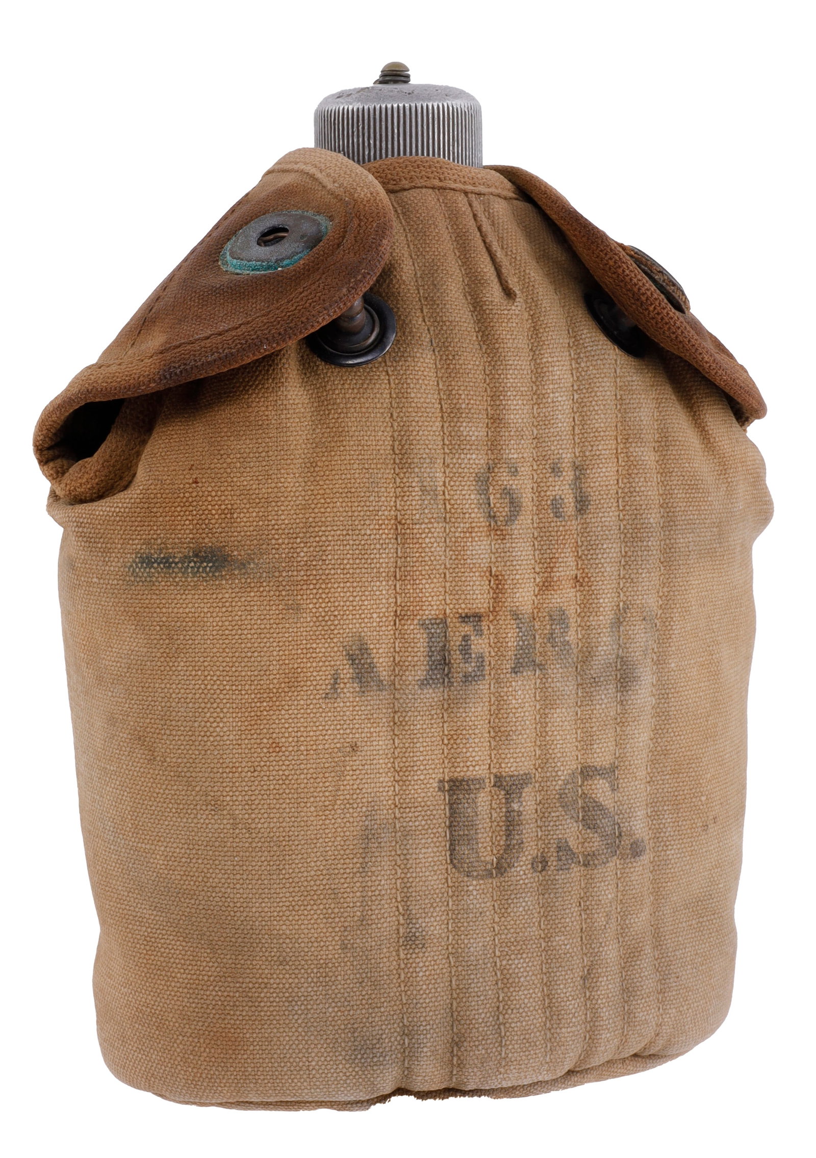 WWI MODEL-1910 CANTEEN PILOT 163 AERO SQUADRON: A Model 1910 canteen from the First World War. Cloth cover is stamped '163 Aero.' The tin canteen itself is painted with a propeller and '163.' Bottle and cloth cover both stamped 1917. Maker's mark f