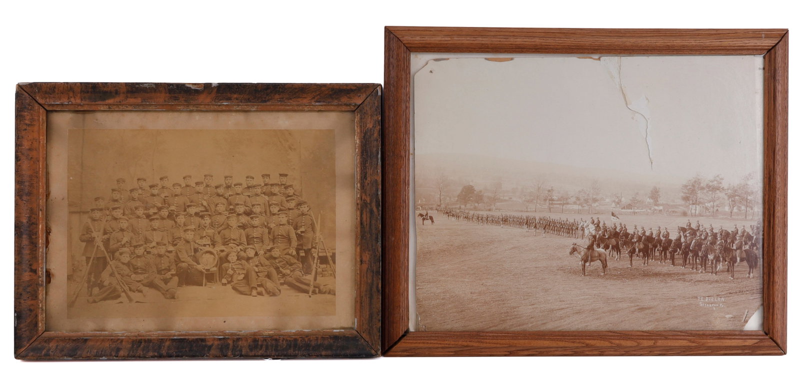 INDIAN WARS US CAVALRY & BEER DRINKING GERMAN UNIT: In 14 x 10 and 15 x 13 inch frames. U.s Cavalry Unit and pre WWI German unit each with a glass of beer. Cavalry photo has a tear, German is good.