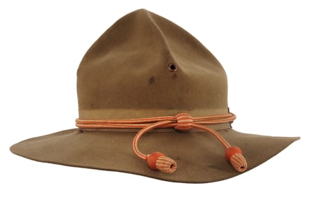 WWI JOHN B STETSON US CAMPAIGN HAT WITH CORD