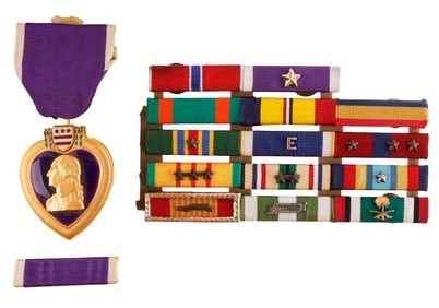 CASED PURPLE HEART WITH 14-PLACE RIBBON BAR