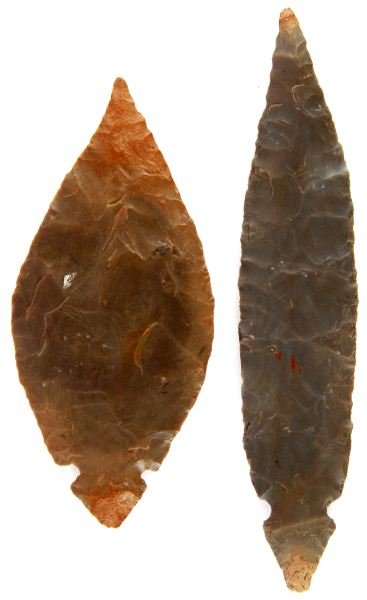 2 KENTUCKY TURKEY TAIL ARROWHEAD LOT 6.5 & 5 INCH: Marshall County provenance, each superbly crafted free of repairs and damage.