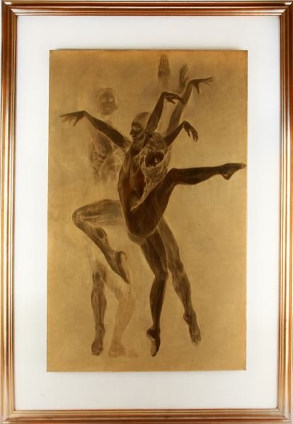 G.H. ROTHE GILT MEZZOTINT PLATE DANCE BEJART: Gatja H. Rothe (American, 1935-2007)canceled and gilt mezzotint plate for the print ?Dance Bejart?. Plate measures approximately 23.5 by 35.5 (0.6mm thick), frame measures 36 by 48 inches. This re-pur
