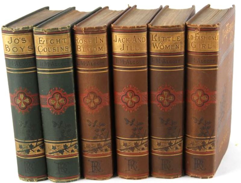 6 BOOKS BY LOUISA M ALCOTT 1886-1887 LITTLE WOMEN: Set of Louisa May Alcott matching books published by Roberts Brothers between 1886-1887. Little Women 1886, Old-Fashioned Girl 1886, Rose in Bloom1886, Jack and Jill 1886, Joy's 1887, Eight Cousins 18