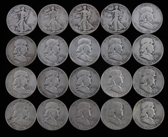 $10 FACE VALUE 90% SILVER FRANKLIN & WALKING HALF