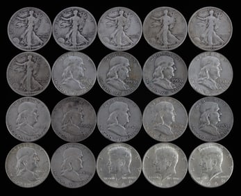 $10 FACE VALUE 90% SILVER FRANKLIN & WALKING HALF