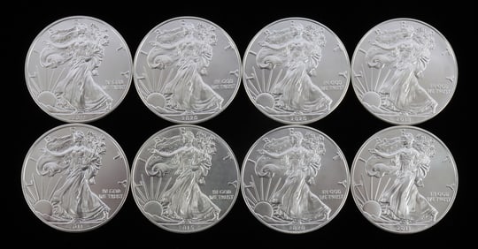 8 1 OZT OUNCE SILVER AMERICAN EAGLE BU COIN LOT