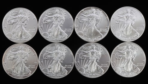 8 MIX DATE 1 OZT OUNCE SILVER AMERICAN EAGLE COINS