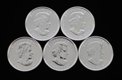 5 2009 1 OZT OUNCE SILVER CANADA MAPLE LEAF COINS