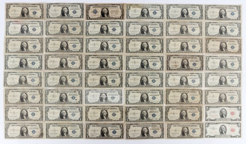 $50 FACE ONE DOLLAR SILVER CERT AND $2 RED SEALS