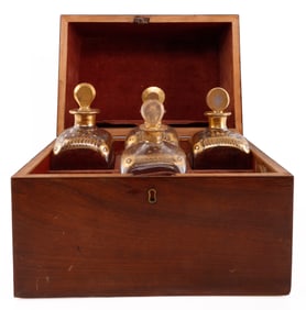 ANTIQUE 4 BOTTLE TANTALUS SET GROUND PONTIL