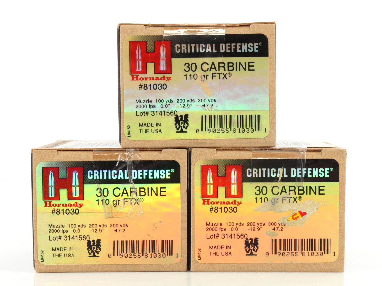 75 RDS 30 CARBINE 110GR HORNADY CRITICAL DEFENSE: 75 rounds of Hornady Critical Defense 30 Carbine. 110 Grain. Very good, original condition. This lot has a reserve.