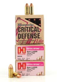 75 ROUNDS 9MM 100GR HORNADY CRITICAL DEFENSE LITE