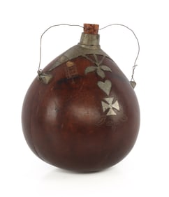 CARVED COCONUT CANTEEN WITH METALLIC ACCENTS