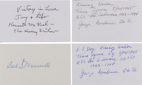 WWII US KISSING SAILOR SIGNATURES ALL 4 CLAIMANTS