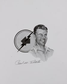WWII US PAUL TIBBETS SIGNED SKETCH DEPICTION