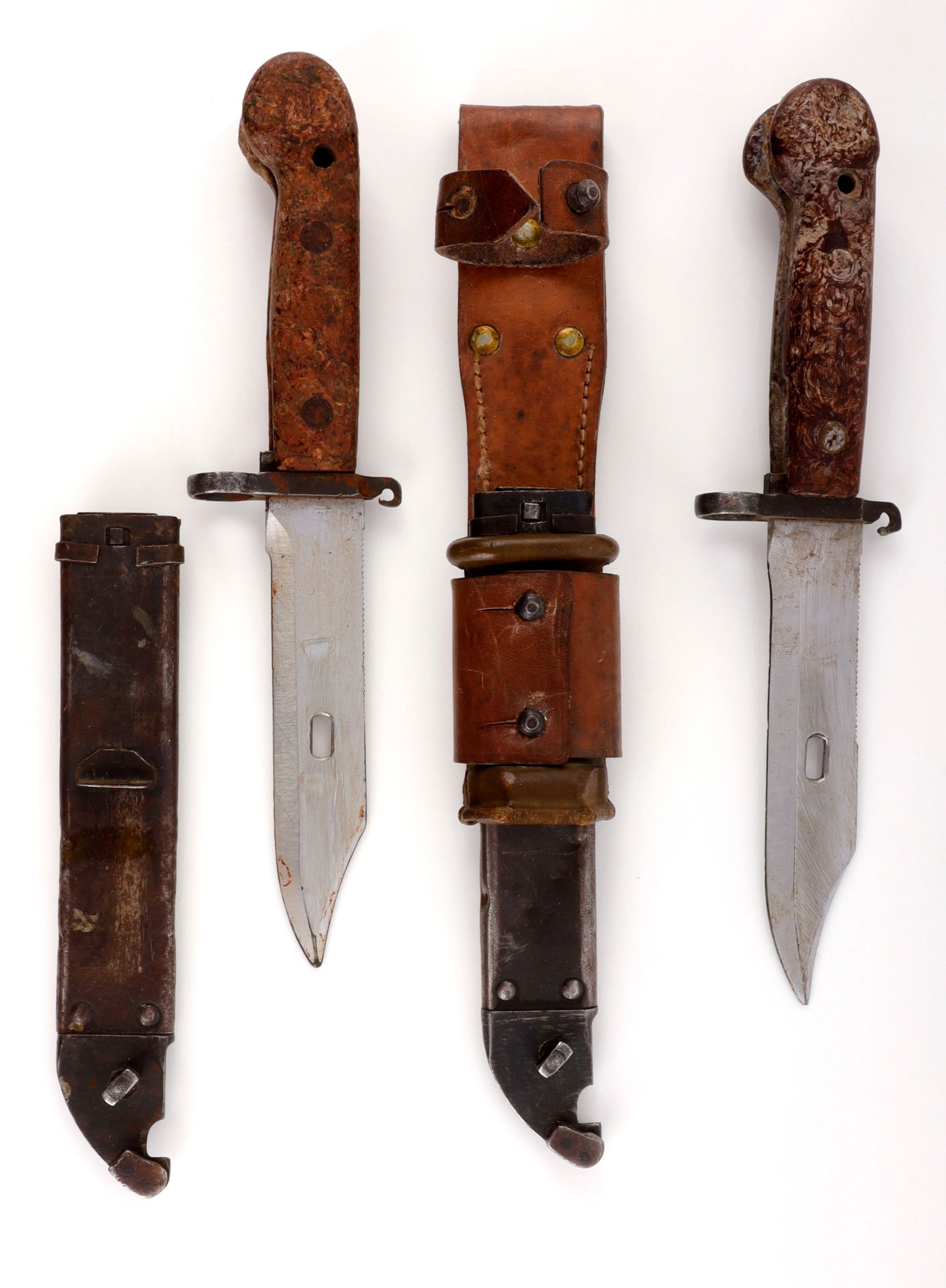 2 AK47 RIFLE BAYONET LOT: Very good original condition, 1 grip has wear, but otherwise good.