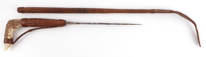 BRAIDED LEATHER SWAGGER STICK WITH INTERNAL BLADE