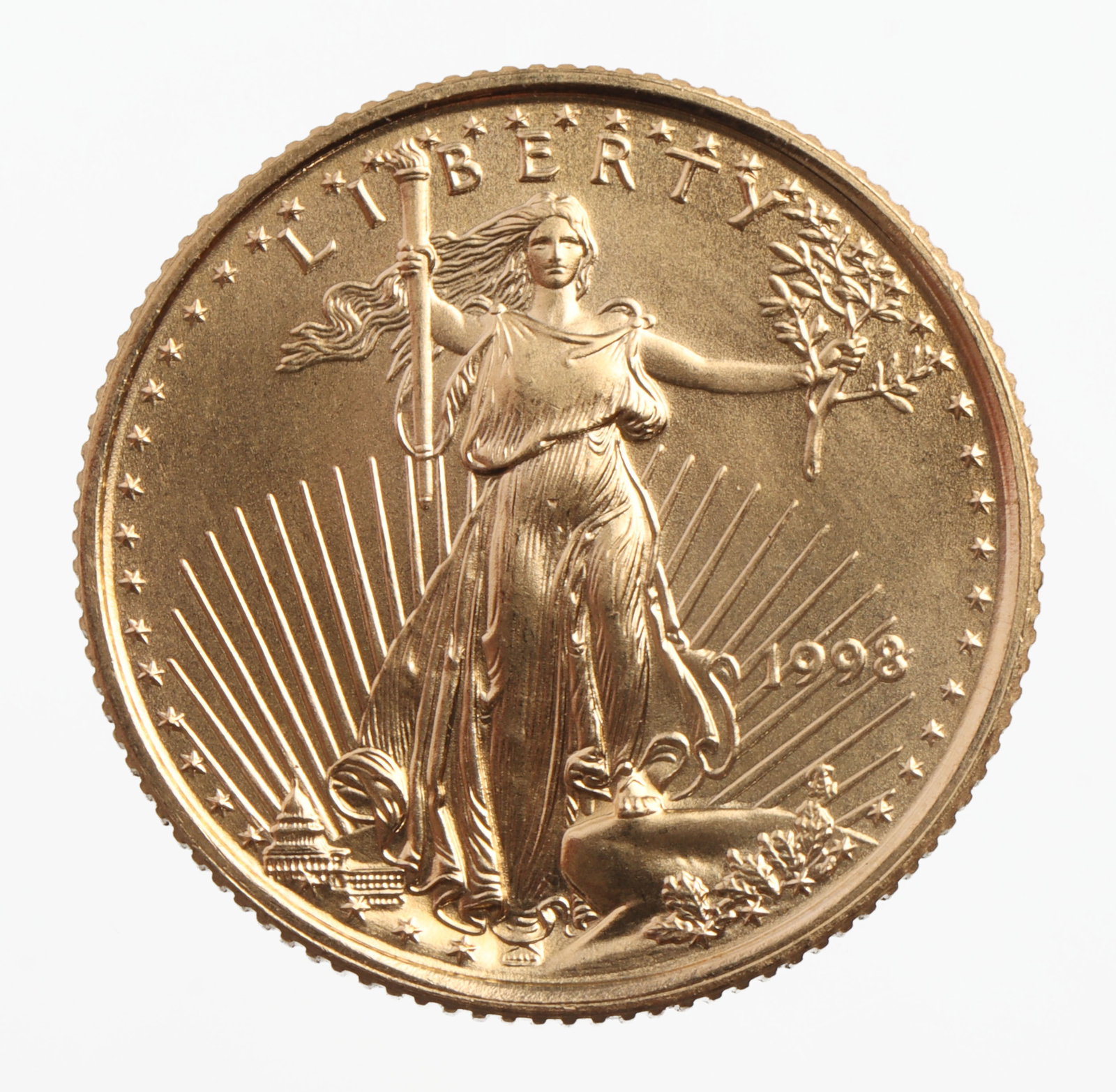 1998 GOLD 1/10 OZT OUNCE AMERICAN EAGLE BU COIN: Brilliant uncirculated. This lot reserved at melt.