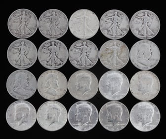 $10 FACE VALUE 90% SILVER HALF DOLLAR COIN LOT