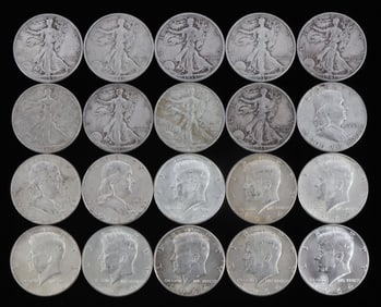 $10 FACE VALUE 90% SILVER U.S HALF DOLLAR COIN LOT