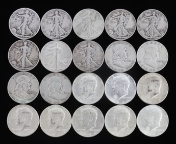 $10 FACE VALUE 90% SILVER U.S HALF DOLLAR LOT