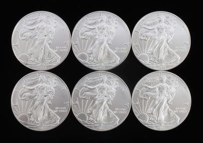 6 2013 1 OZT OUNCE SILVER AMERICAN EAGLE COIN LOT