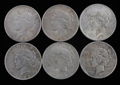 6 PEACE SILVER DOLLAR COIN LOT 5 1922 1 1923