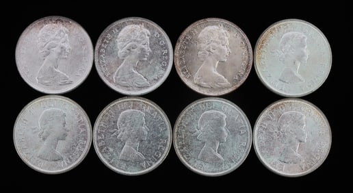 8 MIX 1964 1966 80% SILVER CANADA DOLLAR COIN LOT