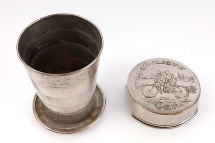 1897 PATENT BICYCLIST COLLAPSIBLE DRINKING CUP