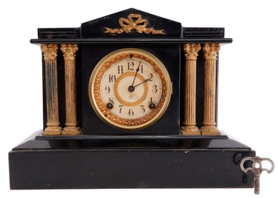 ANTIQUE ANSONIA BLACK SLATE MANTLE CLOCK