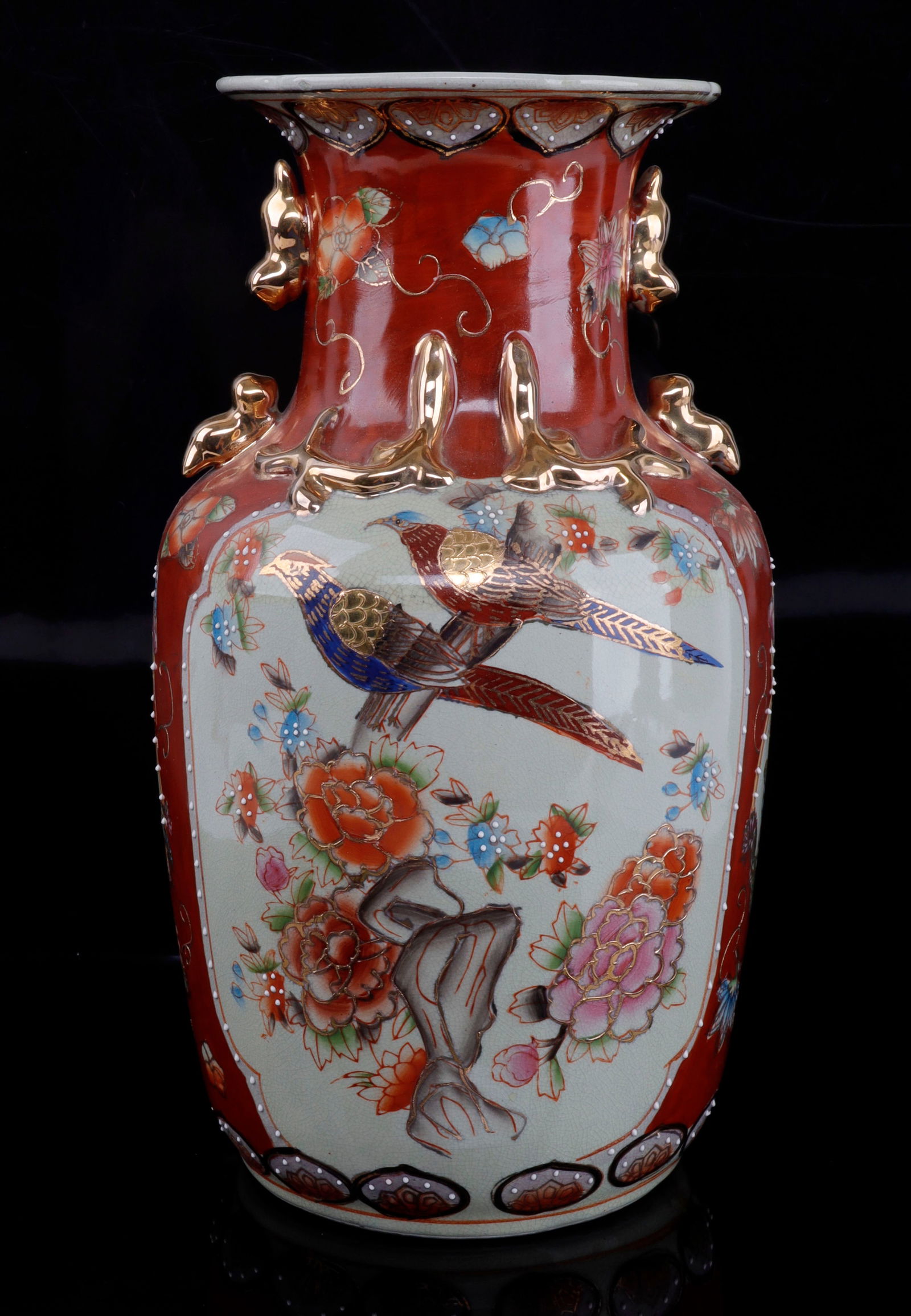 HAND PAINTED ROYAL SATSUMA 15 INCH VASE: Very good original condition.
