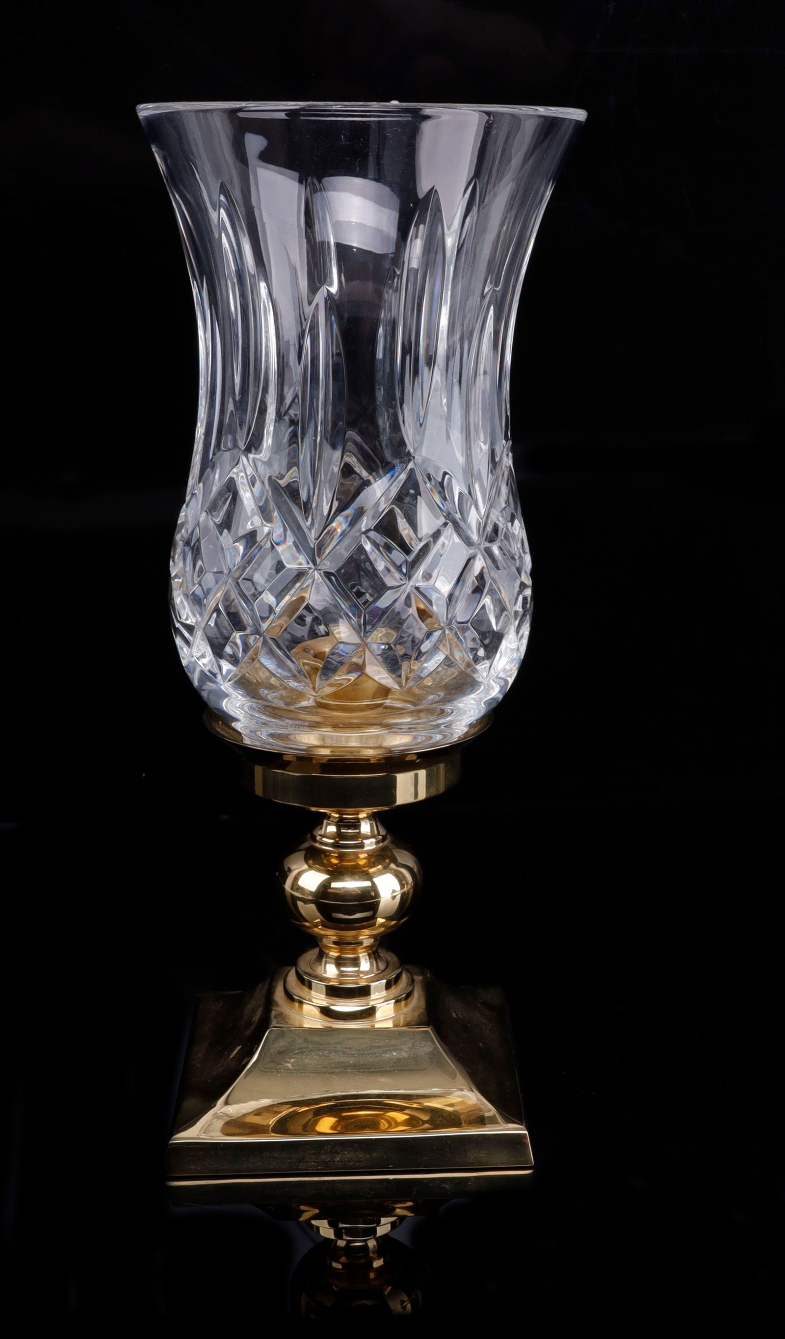 WATERFORD CRYSTAL & BRASS LISMORE CANDLESTICK: Very good original condition, stands 10 3/4 inches.