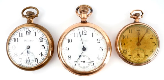 POCKET WATCH WALTHAM HAMPTON SOUTH BEND LOT OF 3